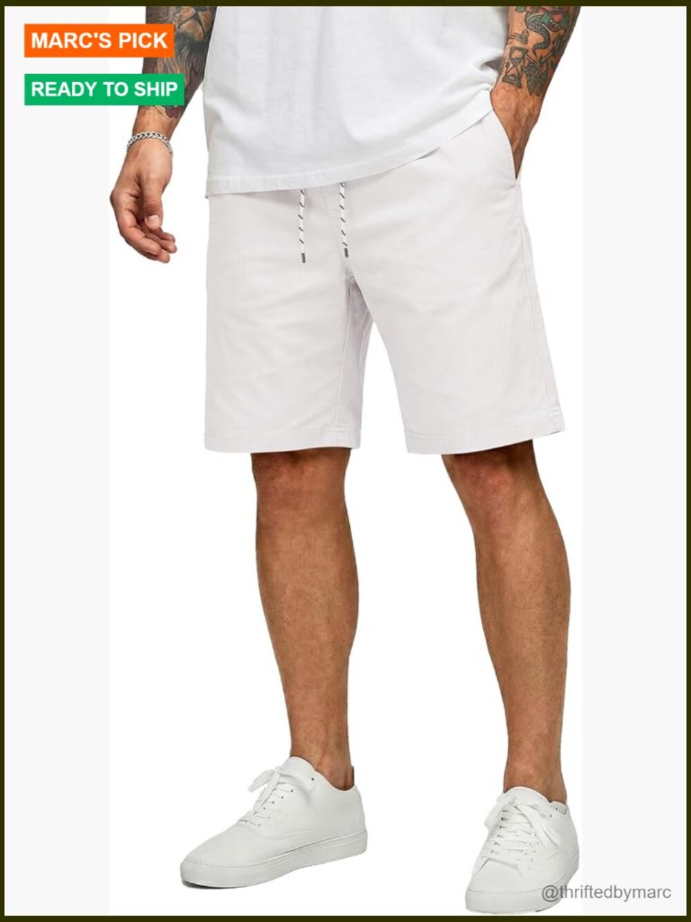 Men's 9 Inch Cotton Chino Shorts With Drawstring Elastic Waist Flat Front